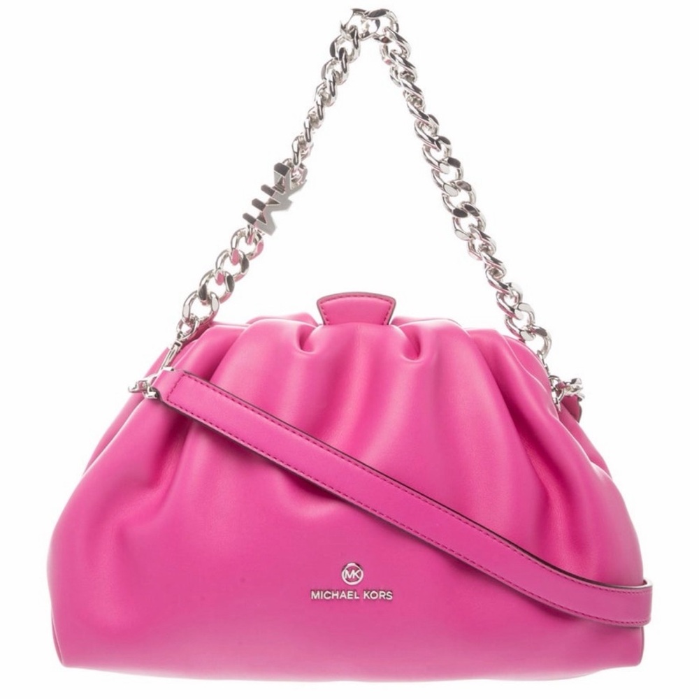 PINK Michael Kors-Nola Faux Leather Crossbody
Bag In Hot Pink w/Silver Chain